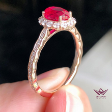 Load image into Gallery viewer, Red Oval Cut Halo VVS Lab Ruby Ring