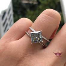 Load image into Gallery viewer, Kite Cut Halo Beadset Moissanite Ring Gray Color