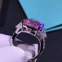 Load image into Gallery viewer, 6 Carat Pink Cushion Cut Three Stone Cathedral Bead-set VVS Moissanite Ring