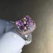 Load image into Gallery viewer, 10 Carat Pink Cushion Two-tone Double Edge Halo Pave Wrap Moissanite Ring