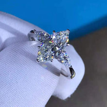 Load image into Gallery viewer, 2 Carat Marquise Cut Moissanite Ring K-M Colorless Three Stone Reverse Tapered