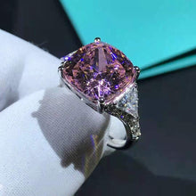 Load image into Gallery viewer, 6 Carat Pink Cushion Cut Three Stone Cathedral Bead-set VVS Moissanite Ring