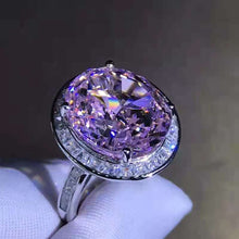 Load image into Gallery viewer, 8 Carat Pink Oval Cut Halo Bead-set Cathedral VVS Moissanite Rings