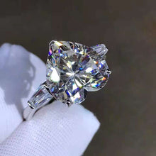 Load image into Gallery viewer, 5 Carat Heart Cut Moissanite Ring K-M Colorless Three Stone Basket Tapered