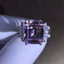 Load image into Gallery viewer, 8 Carat Pink Emerald Cut Double Prong 11 Stone Split Shank Moissanite Ring