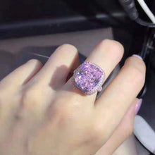 Load image into Gallery viewer, 10 Carat Pink Cushion Two-tone Double Edge Halo Pave Wrap Moissanite Ring