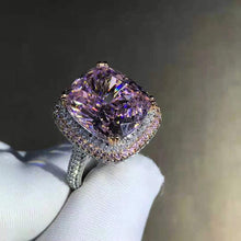 Load image into Gallery viewer, 10 Carat Pink Cushion Two-tone Double Edge Halo Pave Wrap Moissanite Ring