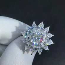 Load image into Gallery viewer, 2 Carat Cushion Cut Moissanite Ring K-M Colorless 13 Stone Double Halo Starburst