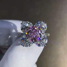 Load image into Gallery viewer, 5 Carat Pink Cushion Marquise Cut 9 Stone Flower Halo Bead-set Moissanite Ring