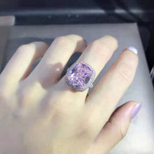 Load image into Gallery viewer, 10 Carat Pink Cushion Two-tone Double Edge Halo Pave Wrap Moissanite Ring