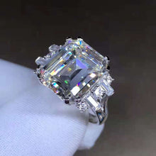 Load image into Gallery viewer, 8 Carat Emerald Cut Moissanite Ring K-M Colorless Double Prong 11 Stone Split Shank