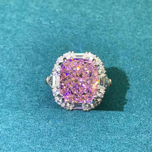 Load image into Gallery viewer, 8 Carat Pink Cushion Cut Double Claw Halo Three Stone Moissanite Ring
