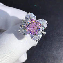 Load image into Gallery viewer, 5 Carat Pink Cushion Marquise Cut 9 Stone Flower Halo Bead-set Moissanite Ring