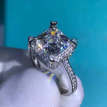 Load image into Gallery viewer, 2 Carat Asscher Cut Moissanite Ring 4 Claw Halo Bead-set Shank VVS K-M Colorless