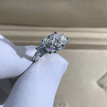 Load image into Gallery viewer, 2 Carat Radiant Cut Moissanite Ring Three Stone Plain Shank VVS K-M Colorless