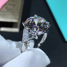 Load image into Gallery viewer, 6 Carat Round Cut Moissanite Ring Three Stone Knife Edge Shank K-M Colorless