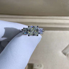 Load image into Gallery viewer, 2 Carat Radiant Cut Moissanite Ring Three Stone Plain Shank VVS K-M Colorless