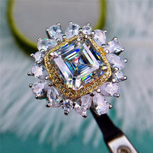 Load image into Gallery viewer, 5.5 Carat Asscher Cut Moissanite Ring Square Double Halo Star Burst Certified VVS D Color