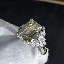 Load image into Gallery viewer, 5 Carat Emerald Cut Moissanite Ring Side Stone Plain Shank VVS K-M Colorless