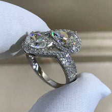 Load image into Gallery viewer, 3 Carat Pear Cut Moissanite Ring K-M Colorless Two Stone Halo Bead-set