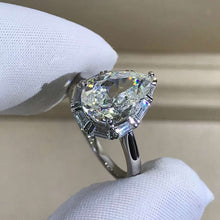 Load image into Gallery viewer, 4 Carat Pear Cut Moissanite Ring K-M Color Halo Cathedral Pinched Shank