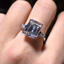 Load image into Gallery viewer, 5 Carat Emerald Cut Moissanite Ring Three Stone Basket VVS G-H Colorless