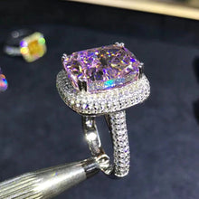 Load image into Gallery viewer, 8 Carat Pink Cushion Cut Double Edge Halo Cathedral Pave Moissanite Ring