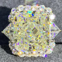 Load image into Gallery viewer, 8 Carat Cushion Moissanite Ring K-M Color 3 Stone Double Prong Halo Straight Shank