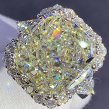 Load image into Gallery viewer, 8 Carat Cushion Moissanite Ring K-M Color 3 Stone Double Prong Halo Straight Shank
