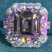 Load image into Gallery viewer, 6 Carat Pink Emerald Cut Halo Plain Shank VVS Moissanite Ring