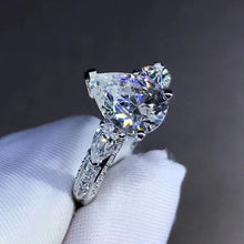 Load image into Gallery viewer, 2 Carat Pear Cut Moissanite Ring Three Stones Basket Bead-set VVS K-M Colorless