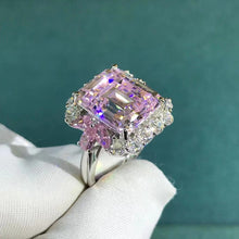 Load image into Gallery viewer, 6 Carat Pink Emerald Cut Halo Plain Shank VVS Moissanite Ring