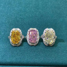 Load image into Gallery viewer, 8 Carat Pink Cushion Cut Double Claw Halo Three Stone Moissanite Ring