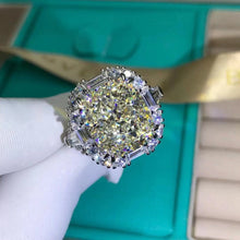 Load image into Gallery viewer, 8 Carat Pink Cushion Cut Double Claw Halo Three Stone Moissanite Ring