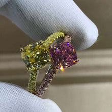 Load image into Gallery viewer, 3 Carat Cushion Cut Moissanite Ring Two Stone Split Shank VVS K-M Colorless