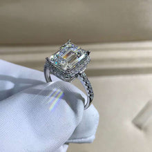 Load image into Gallery viewer, 3 Carat Emerald Cut Moissanite Ring Halo French Pave VVS K-M Colorless