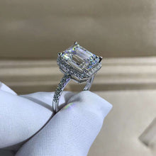Load image into Gallery viewer, 3 Carat Emerald Cut Moissanite Ring Halo French Pave VVS K-M Colorless