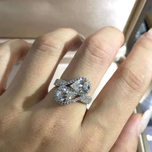 Load image into Gallery viewer, 3 Carat Pear Cut Moissanite Ring K-M Colorless Two Stone Halo Bead-set