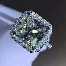 Load image into Gallery viewer, 6 Carat Radiant Cut Moissanite Ring K-M Colorless Bead-set Double Edge Halo Pave Wrap