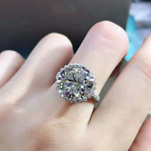 Load image into Gallery viewer, 8 Carat Round Cut Moissanite Ring K-M Colorless Flower Halo Pave Cathedral