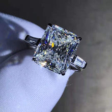Load image into Gallery viewer, 5 Carat Radiant Cut Moissanite Ring G-H Color Three Stone Basket Tapered