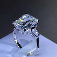 Load image into Gallery viewer, 5 Carat Emerald Cut Moissanite Ring Three Stone Basket VVS G-H Colorless