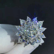 Load image into Gallery viewer, 2 Carat Cushion Cut Moissanite Ring K-M Colorless 13 Stone Double Halo Starburst