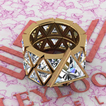 Load image into Gallery viewer, 22.5 CTW Triangle Cut Two-Piece Bridal D Color Bezel Moissanite Set