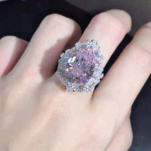 Load image into Gallery viewer, 10 Carat Pink Pear Cut Filigree Halo Bead-set Cathedral Moissanite Ring