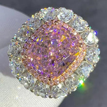 Load image into Gallery viewer, 6 Carat Pink Cushion Cut Two-tone Double Halo VVS Moissanite Ring
