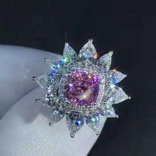 Load image into Gallery viewer, 2 Carat Pink Cushion Cut 13 Stone Double Halo Starburst Moissanite Ring