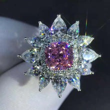 Load image into Gallery viewer, 2 Carat Pink Cushion Cut 13 Stone Double Halo Starburst Moissanite Ring