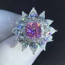 Load image into Gallery viewer, 2 Carat Pink Cushion Cut 13 Stone Double Halo Starburst Moissanite Ring