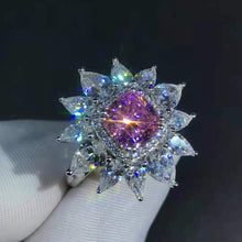Load image into Gallery viewer, 2 Carat Pink Cushion Cut 13 Stone Double Halo Starburst Moissanite Ring